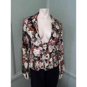 Valentine Gauthier Paris Womens Small Floral Blazer Unique Tab Button Closure